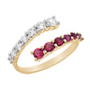 YELLOW GOLD BYPASS STYLE RING WITH RUBIES AND DIAMONDS, .56 CT TW