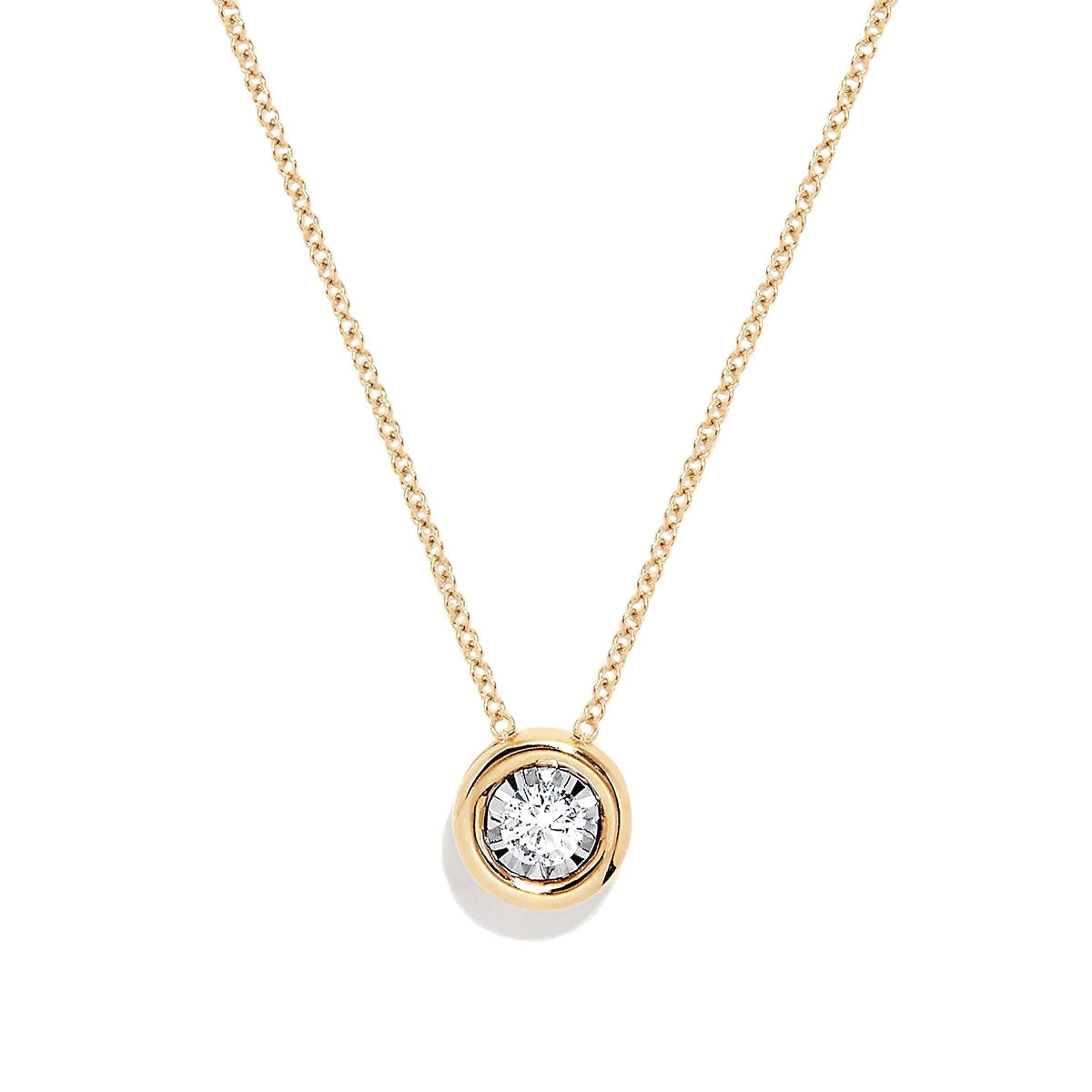 YELLOW GOLD BEZEL SET DIAMOND SOLITAIRE NECKLACE, .20 CT
