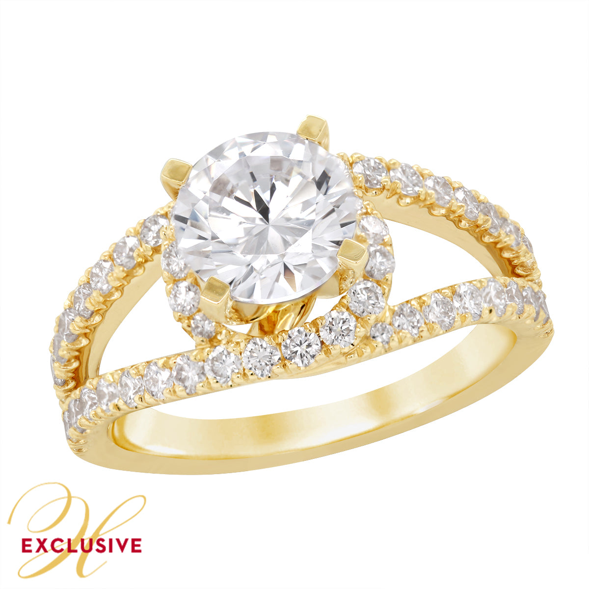 YELLOW GOLD ENGAGEMENT RING SETTING WITH SPLIT SHANK AND SIDE DIAMONDS, .81 CT TW