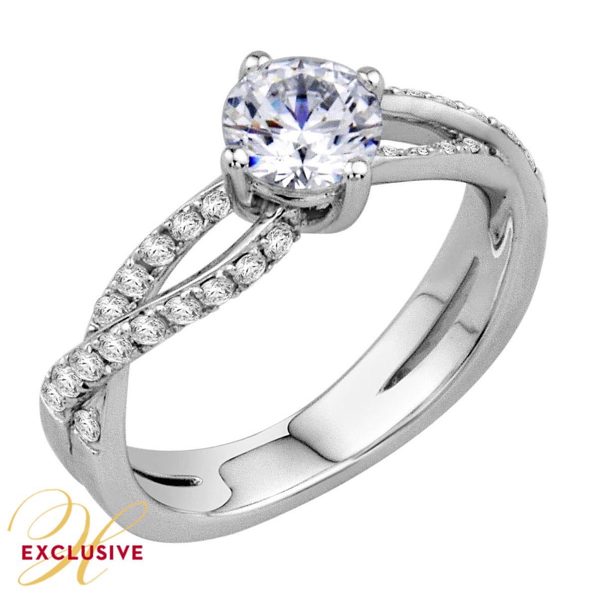 WHITE GOLD SPLIT SHANK ENGAGEMENT RING SETTING WITH SIDE DIAMONDS, .39 CT TW