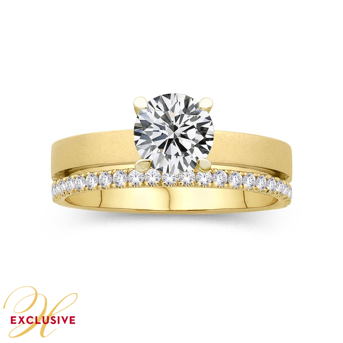 YELLOW GOLD ENGAGEMENT RING SETTING WITH BRUSHED FINISH, .25 CT TW