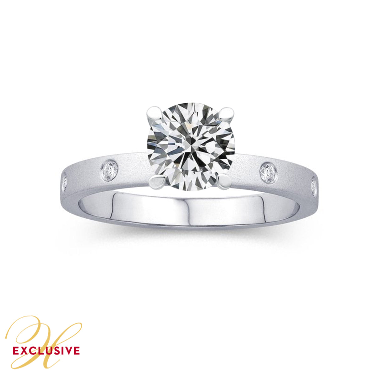 WHITE GOLD ENGAGEMENT RING SETTING WITH BRUSHED FINISH, .05 CT TW