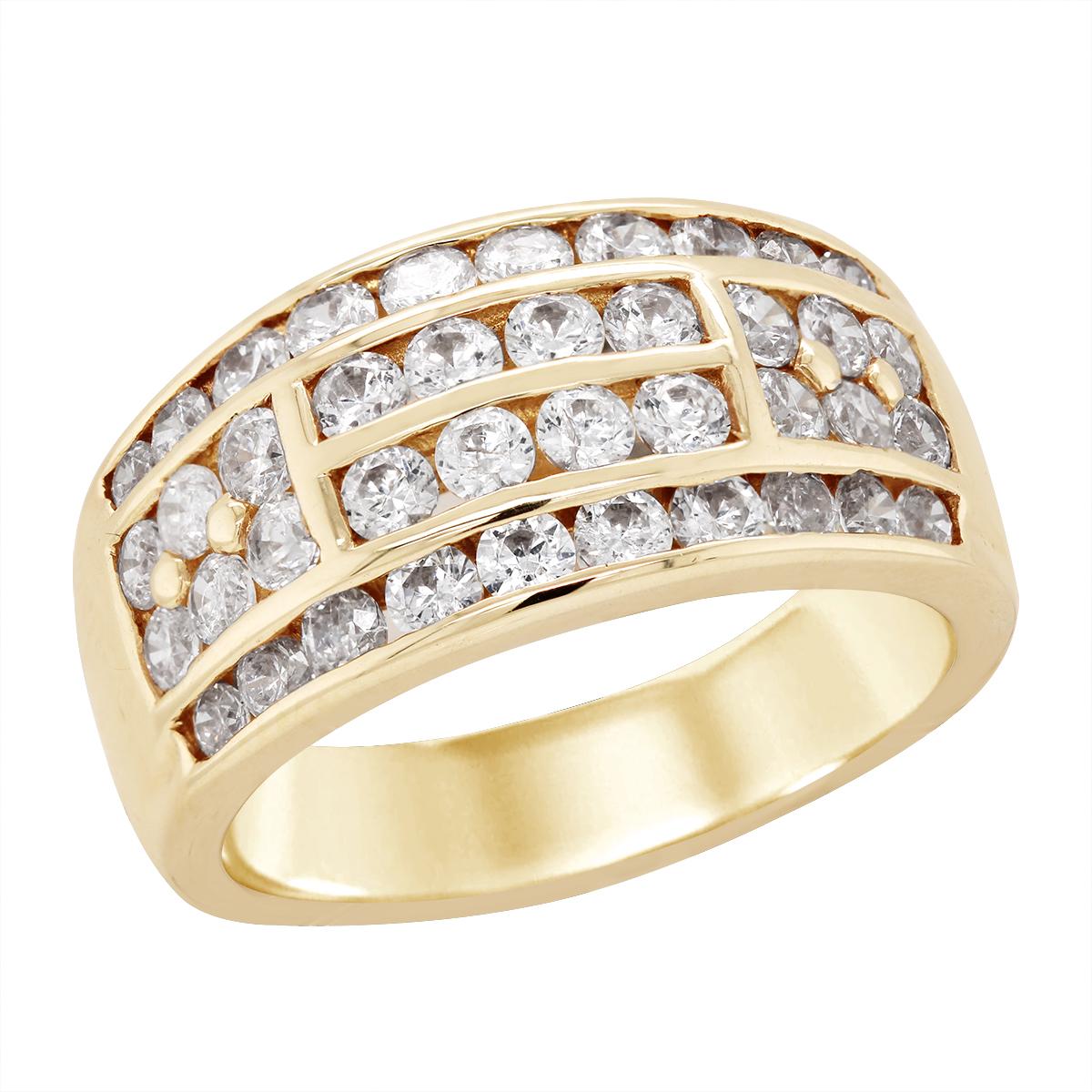 GOLD WIDE BAND CHANNEL SET DIAMOND RING, 1 1/2 CT TW