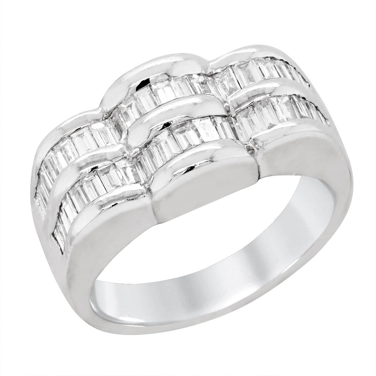 WIDE BAND WHITE GOLD RING WITH ROWS OF BAGUETTE DIAMONDS, .86 CT TW