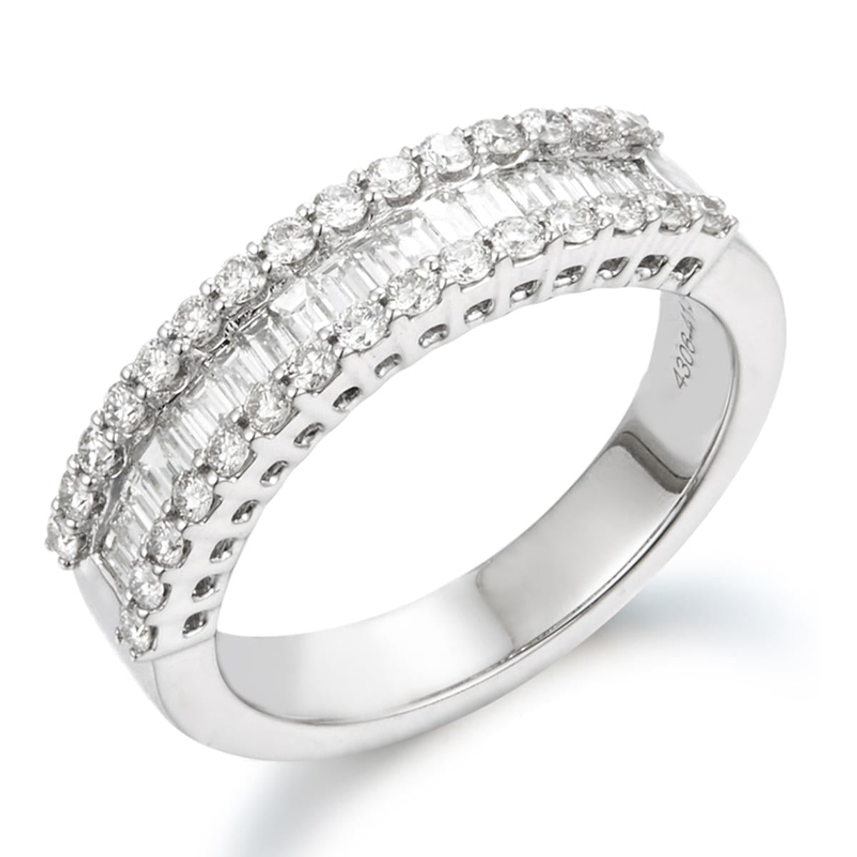 WHITE GOLD FASHION RING WITH BAGUETTE AND ROUND DIAMONDS, .59 CT TW