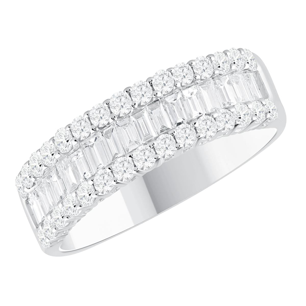 WHITE GOLD FASHION RING WITH BAGUETTE AND ROUND CUT DIAMONDS, 1.07