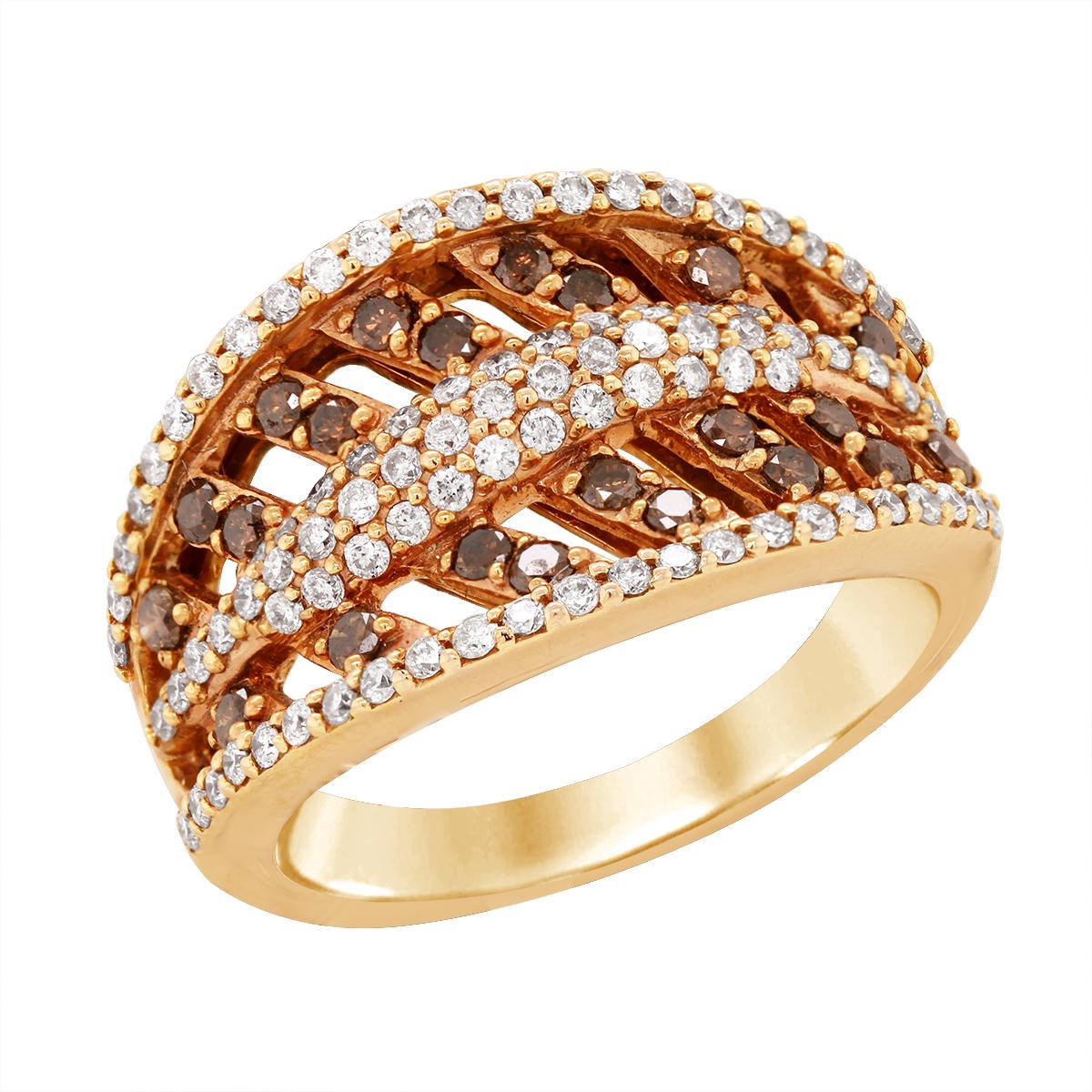 YELLOW GOLD FASHION RING WITH WHITE AND BROWN DIAMONDS, 1.07 CT TW