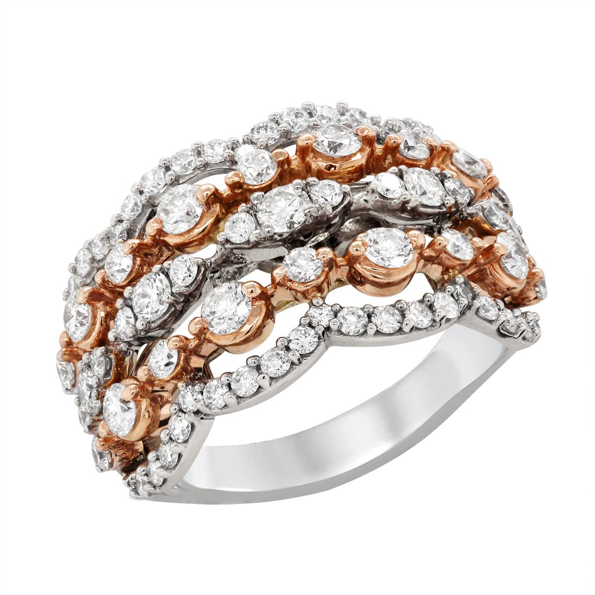 TWO-TONE GOLD SPLIT SHANK DIAMOND RING, 1 1/2 CT TW