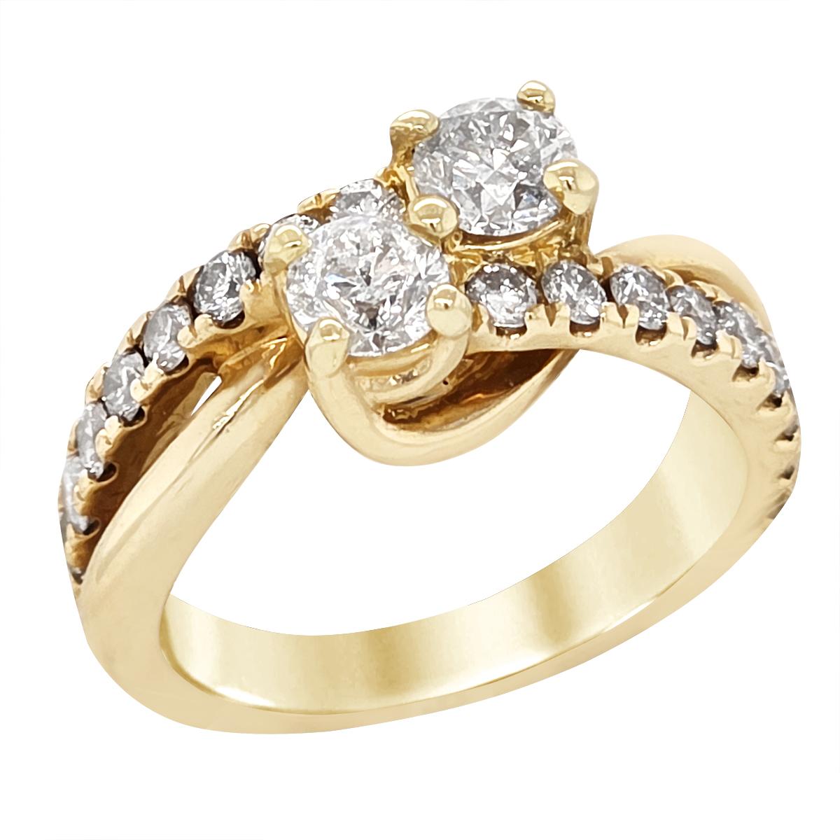 YELLOW GOLD BYPASS DIAMOND RING, 1 1/2 CT TW