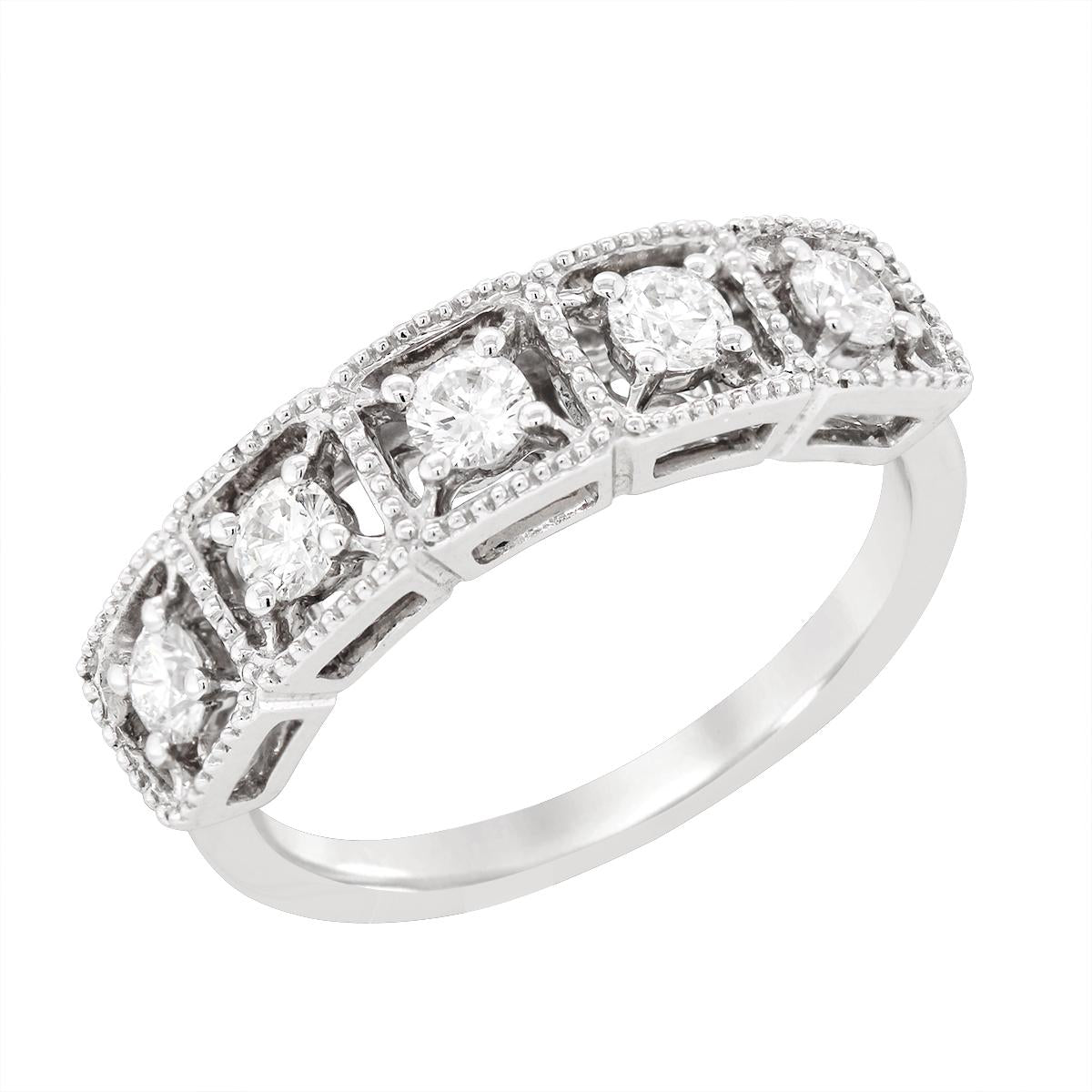 WHITE GOLD FIVE DIAMOND RING, .50 CT TW