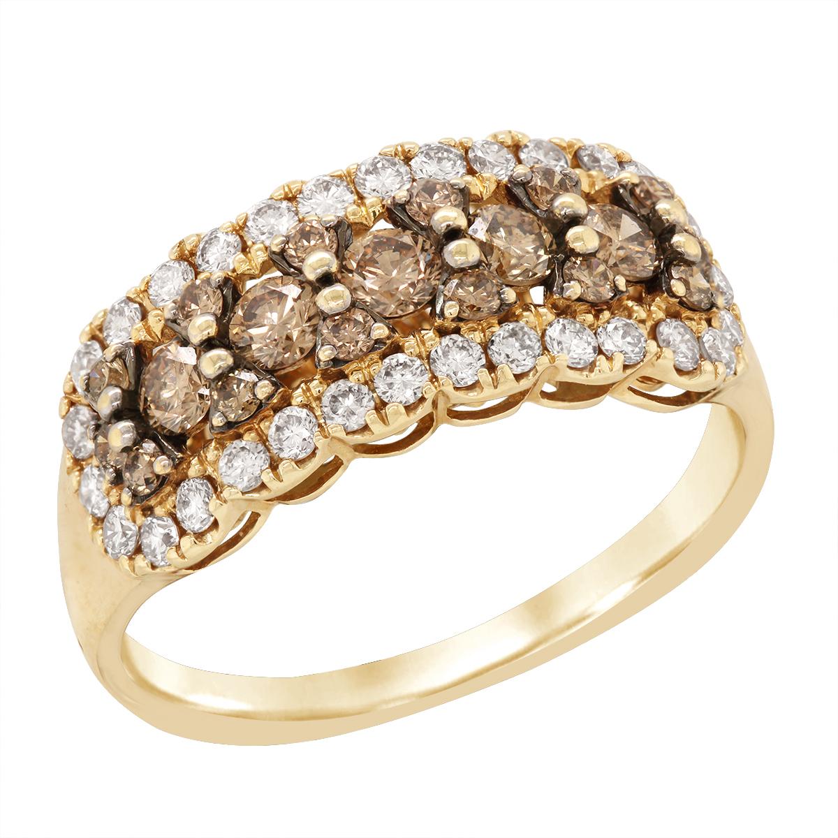 YELLOW GOLD BROWN AND WHITE DIAMOND RING, 1 1/4 CT TW