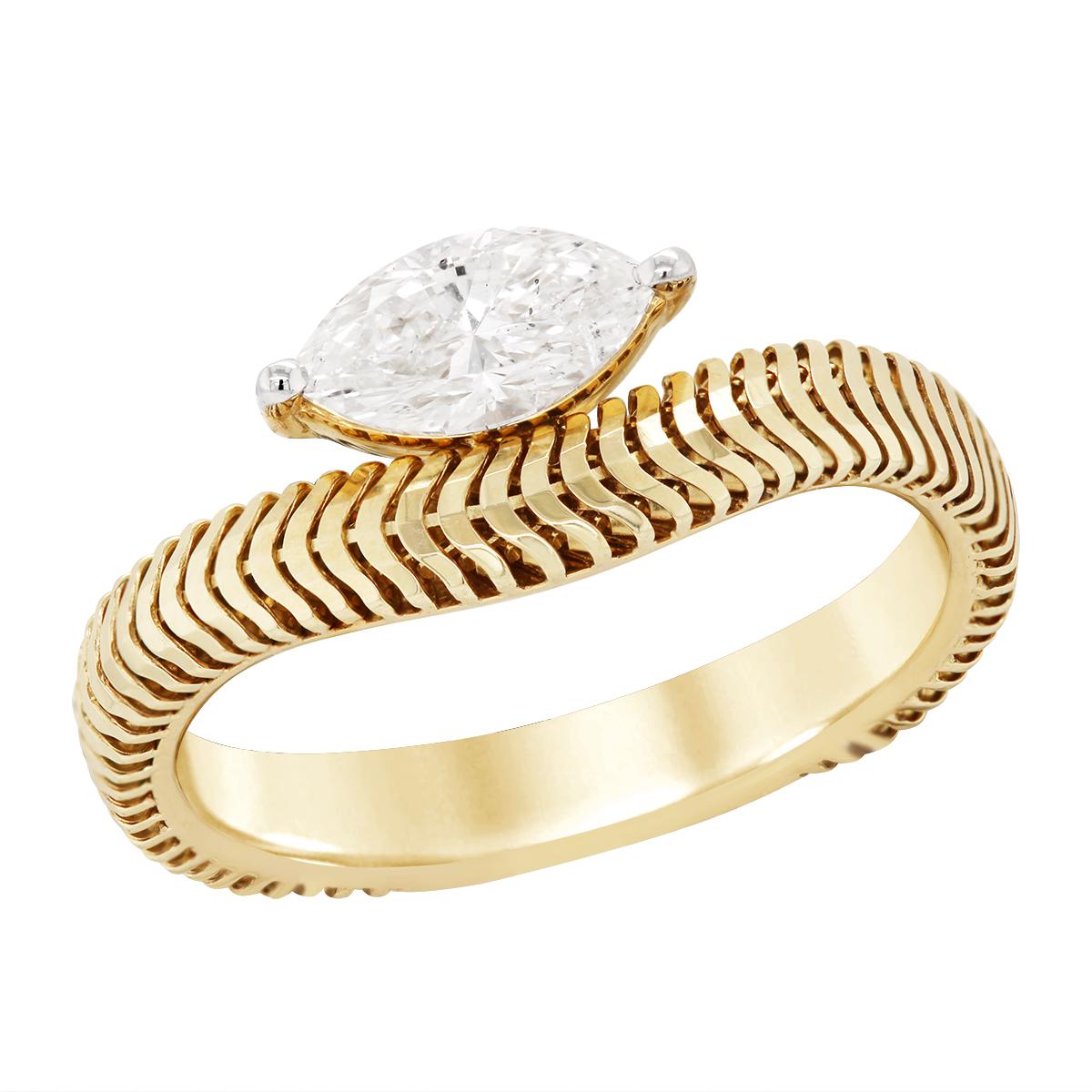 YELLOW GOLD EAST TO WEST MARQUISE DIAMOND RING, .64 CT TW