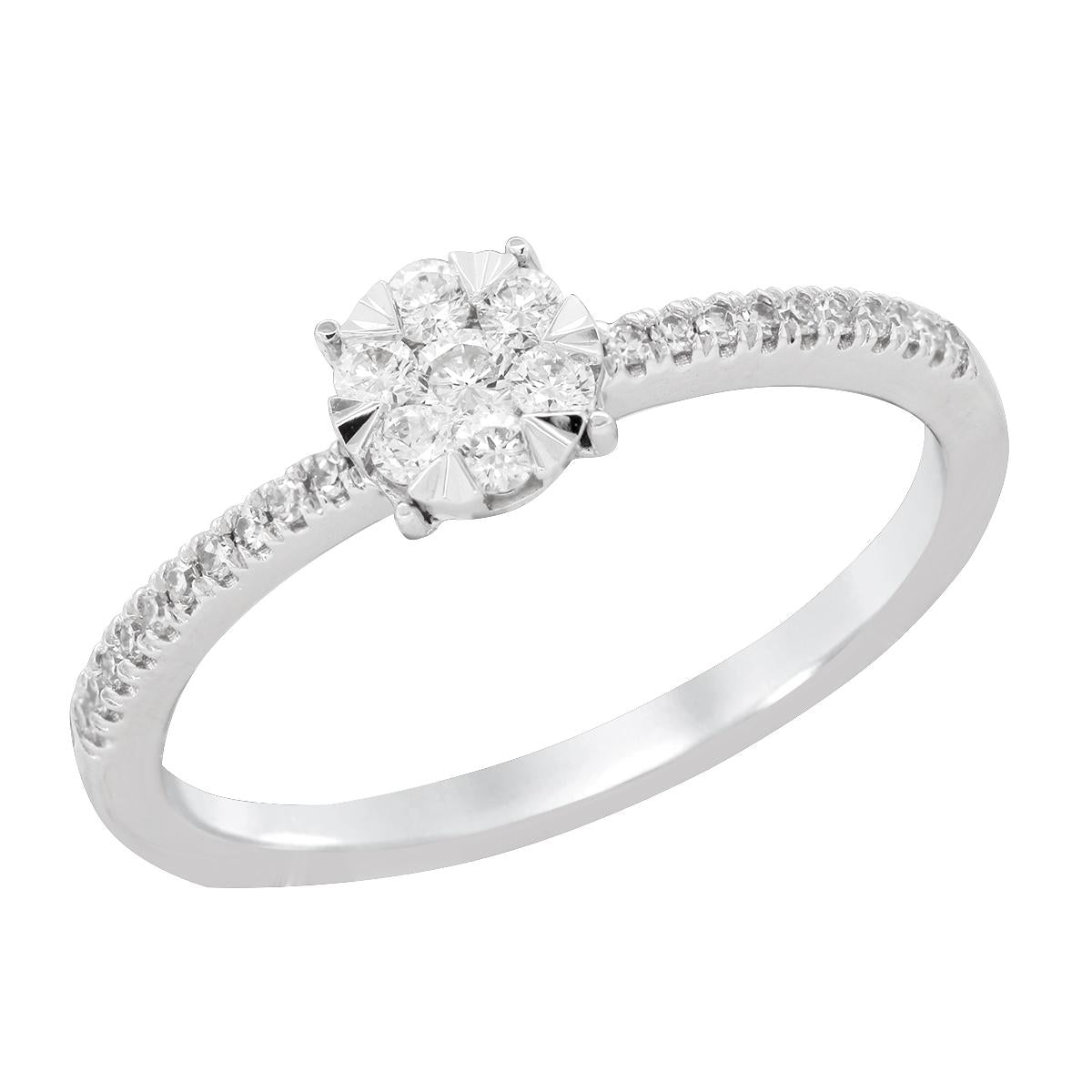 WHITE GOLD DIAMOND CLUSTER ENGAGEMENT RING, 1/4 CT TW