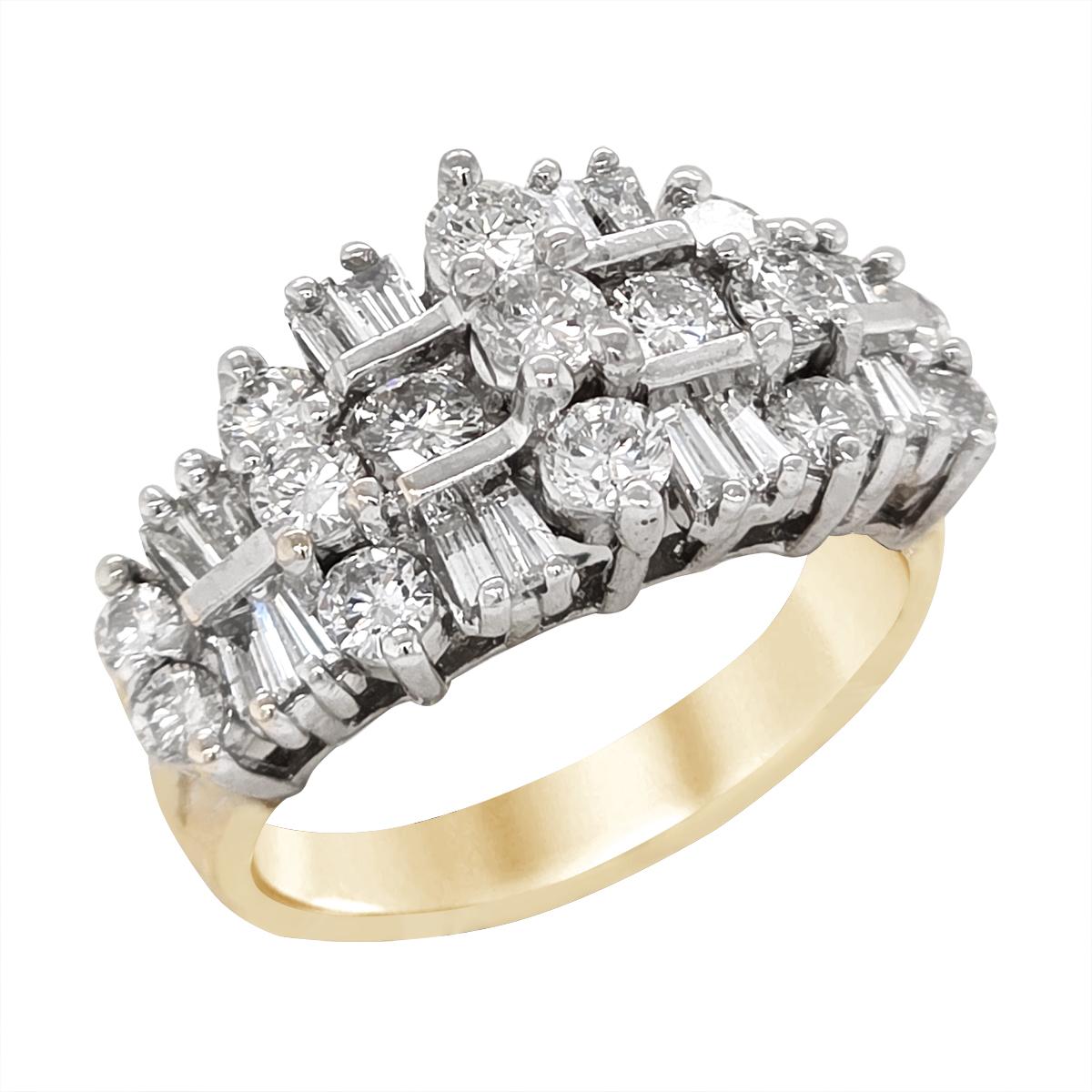 YELLOW GOLD DIAMOND CLUSTER RING, 2.00 CT TW