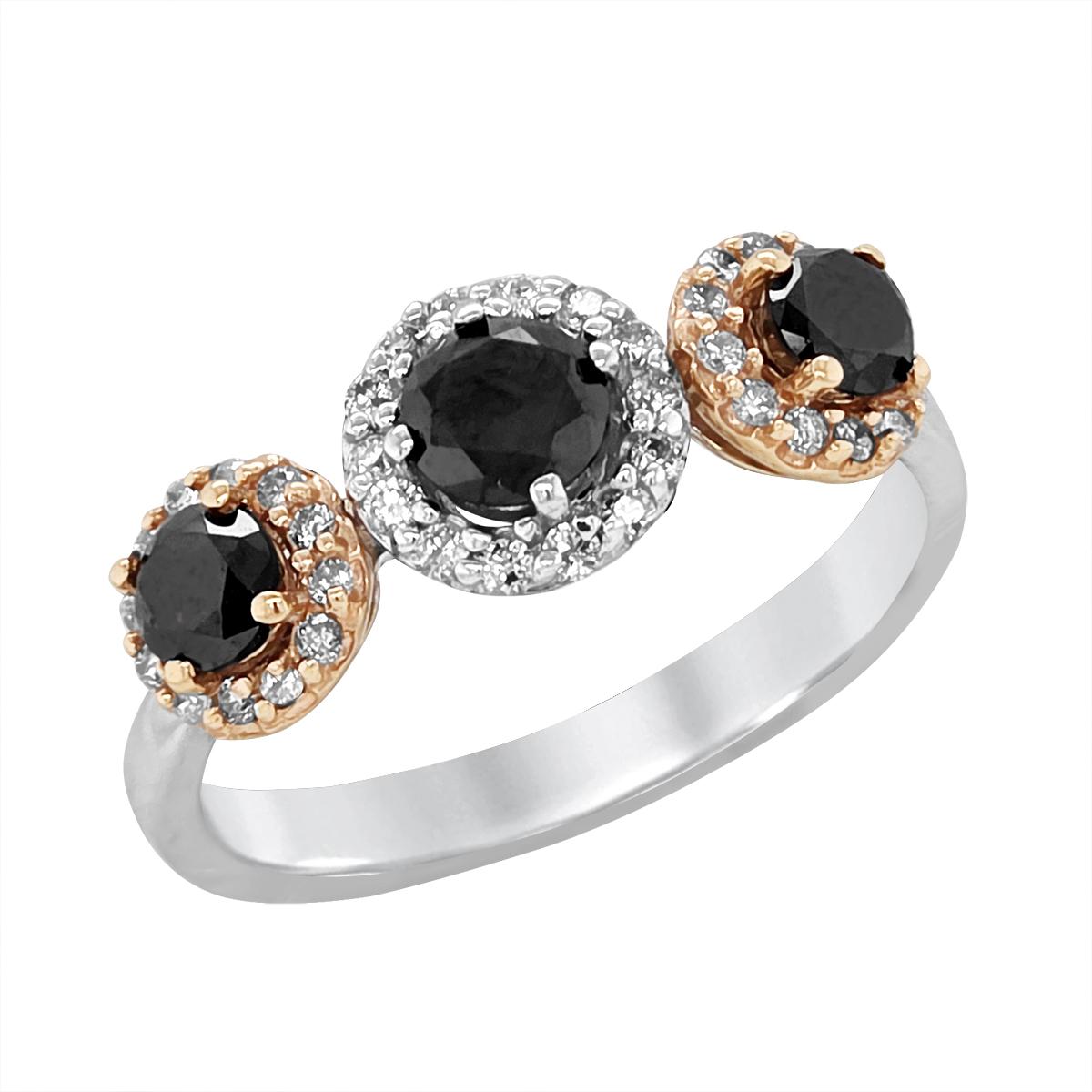 TWO-TONE GOLD TRIPLE BLACK DIAMOND RING, 1.10 CT TW
