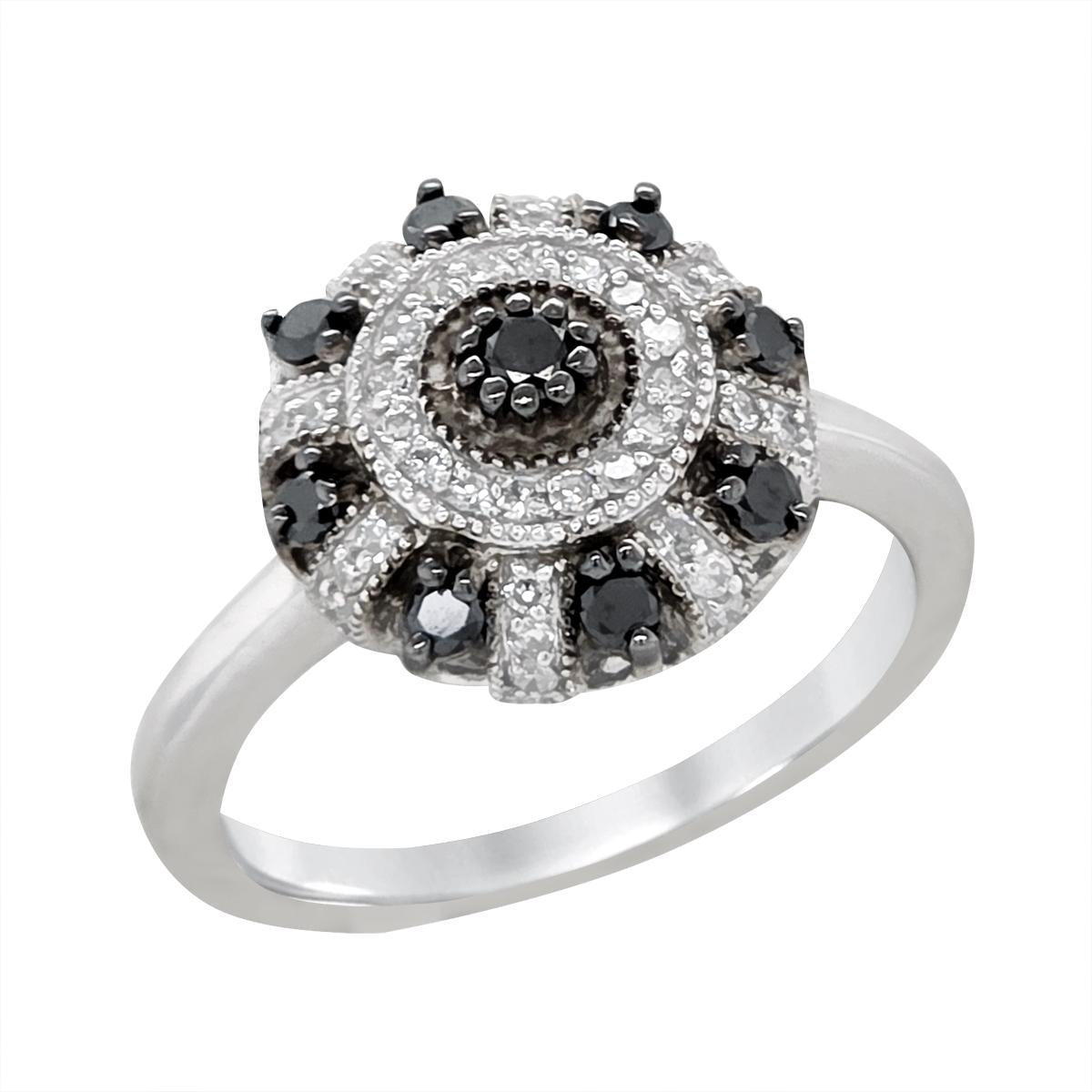 WHITE GOLD BLACK AND WHITE DIAMOND COCKTAIL RING, .40 CT TW