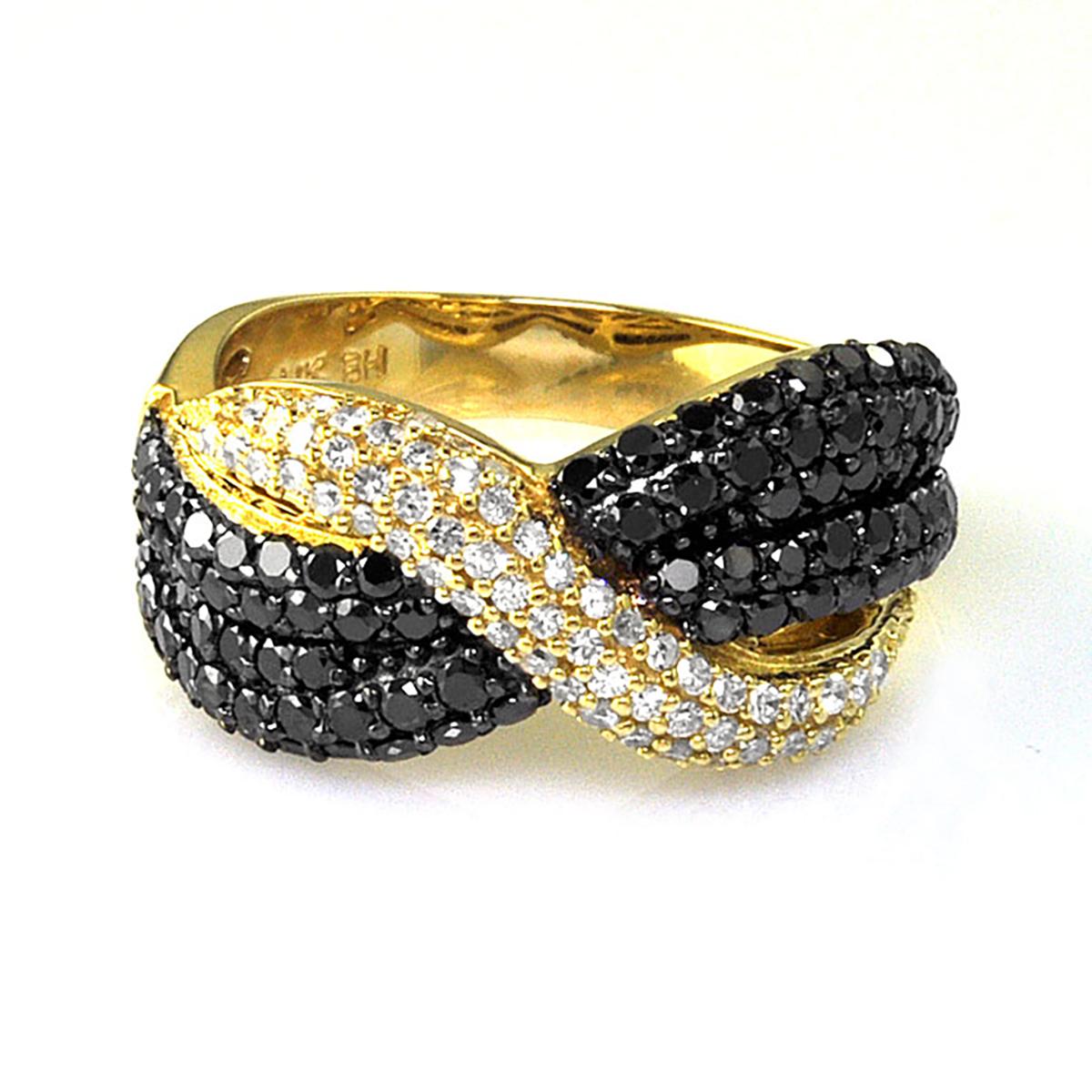 GOLD BYPASS BLACK AND WHITE DIAMOND RING, 1.29 CT TW