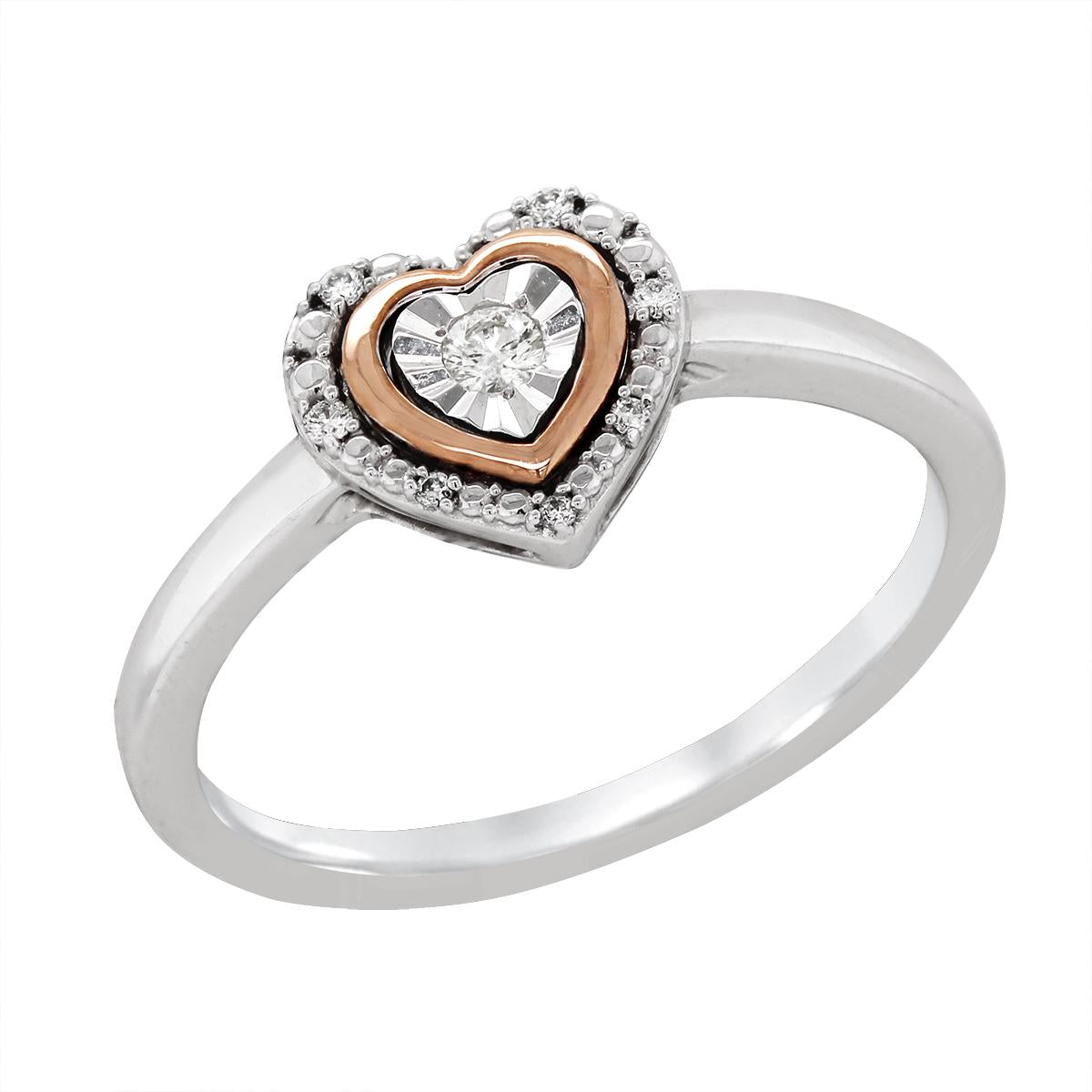 WHITE AND ROSE GOLD DIAMOND HEART RING, .05 CT TW
