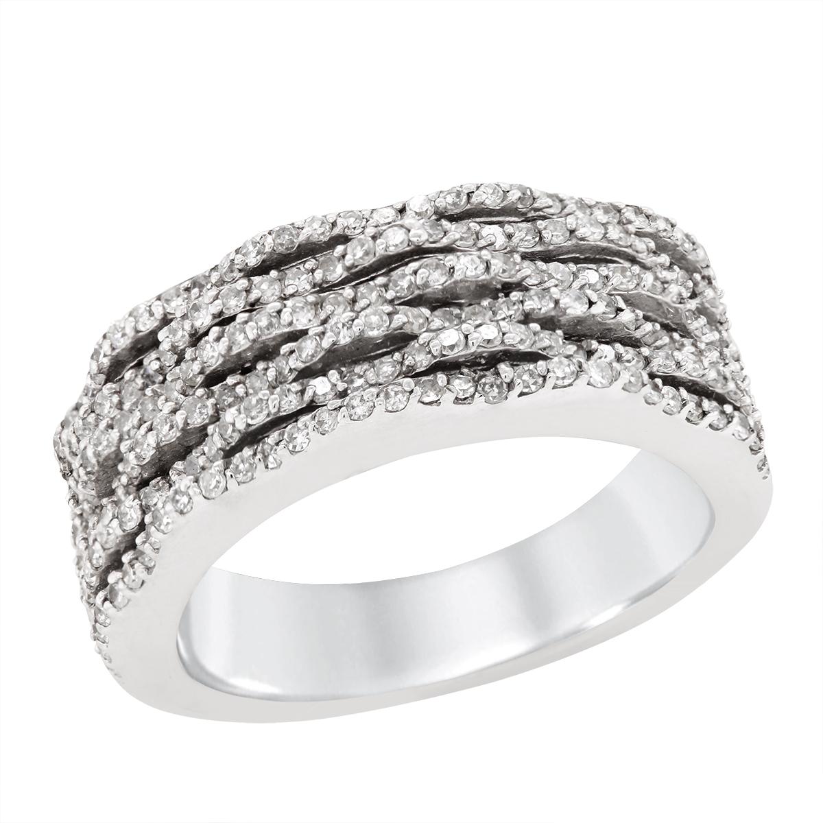 WHITE GOLD WAVY DIAMOND RING, .73 CT TW