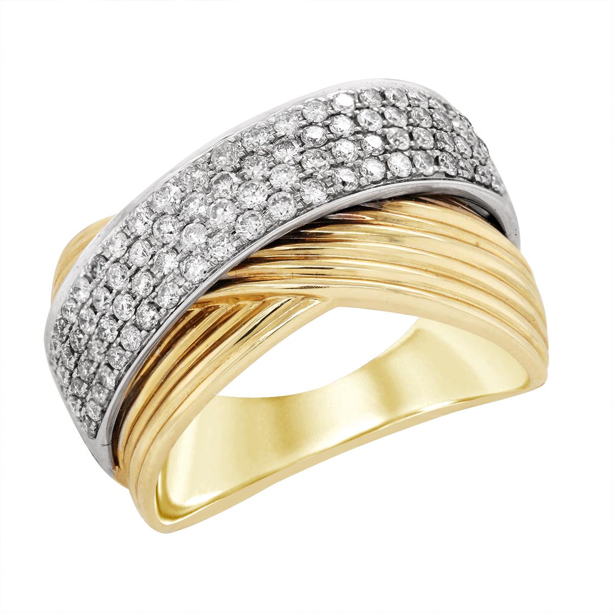 WIDE BAND TWO-TONE GOLD DIAMOND RING, .63 CT TW