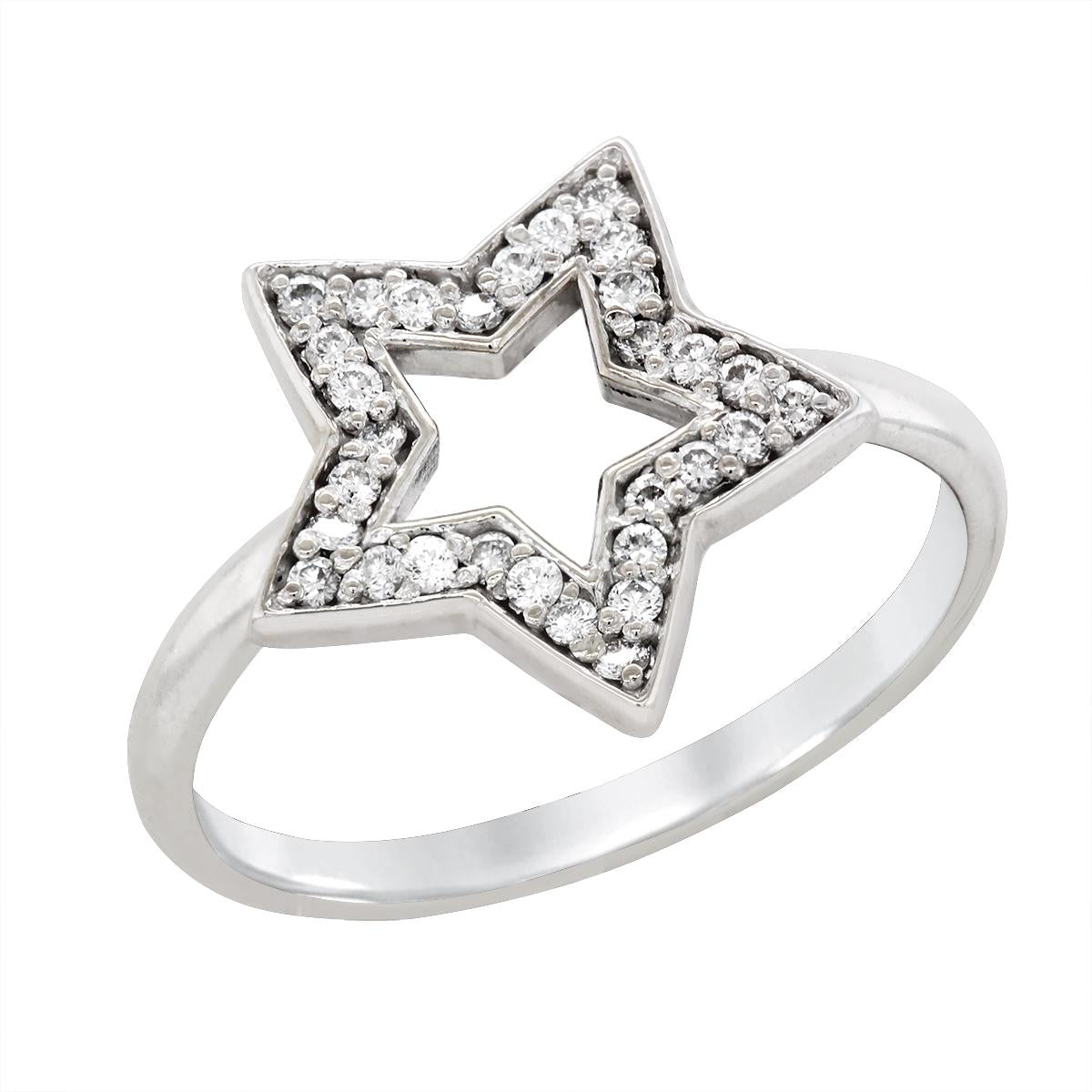 WHITE GOLD STAR SHAPED DIAMOND RING, 1/3 CT TW
