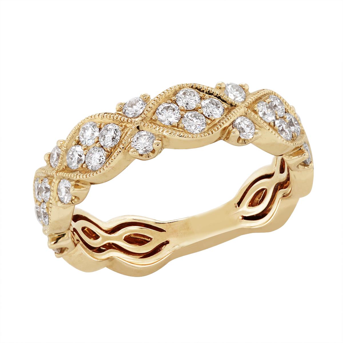 YELLOW GOLD DIAMOND AND MILGRAIN RING, .65 CT TW