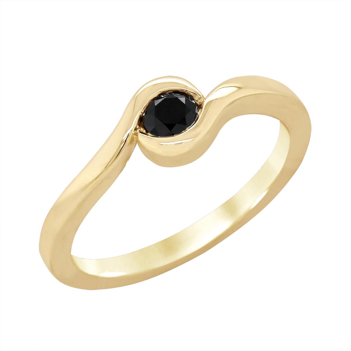 YELLOW GOLD BYPASS STYLE BLACK DIAMOND RING, .25 CT TW