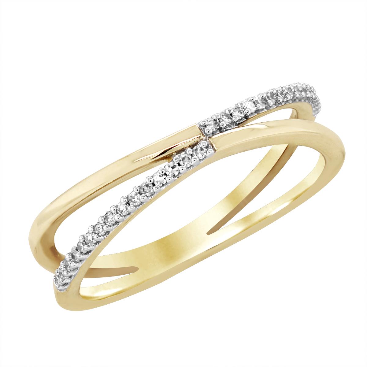 YELLOW GOLD BYPASS SPLIT SHANK DIAMOND RING, .10 CT TW