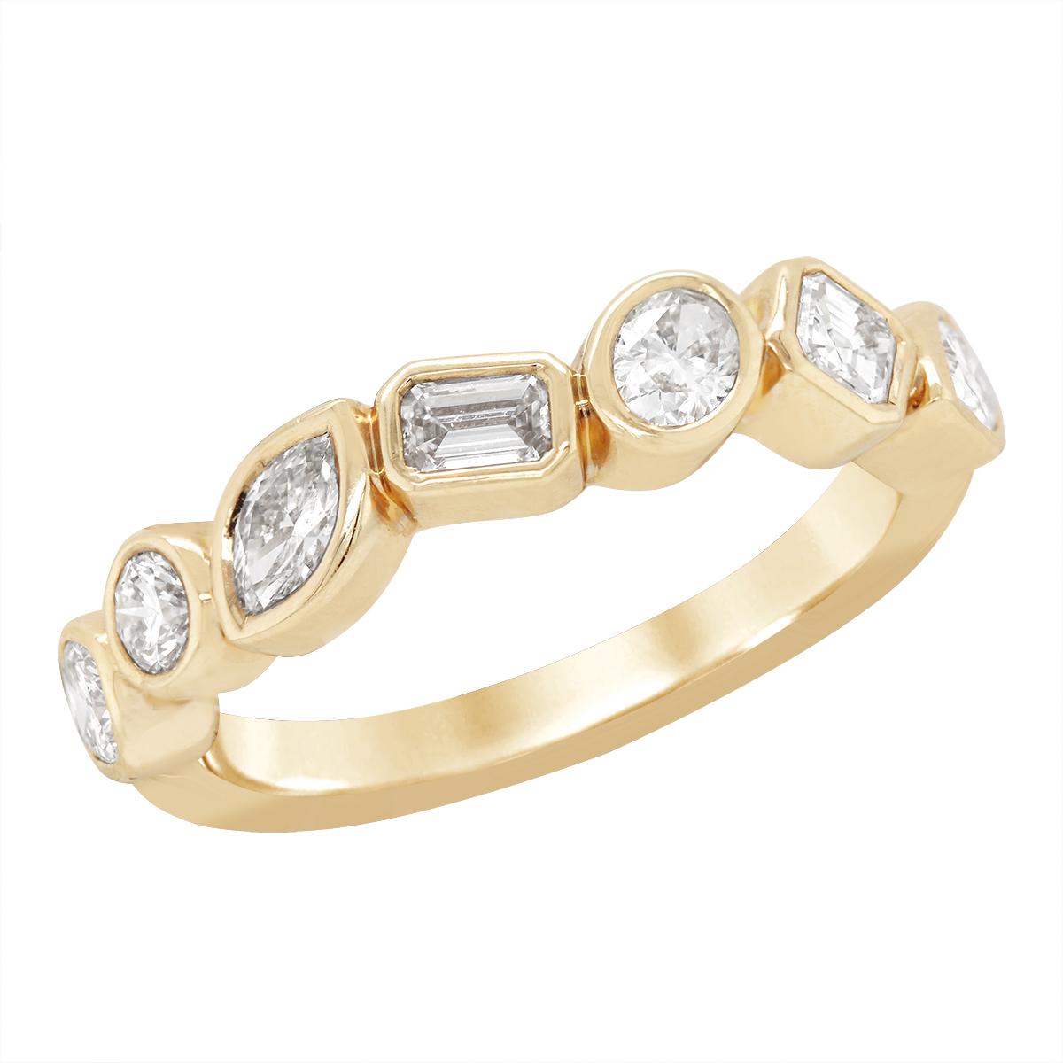 YELLOW GOLD MULTISHAPE DIAMOND RING, .90 CT TW