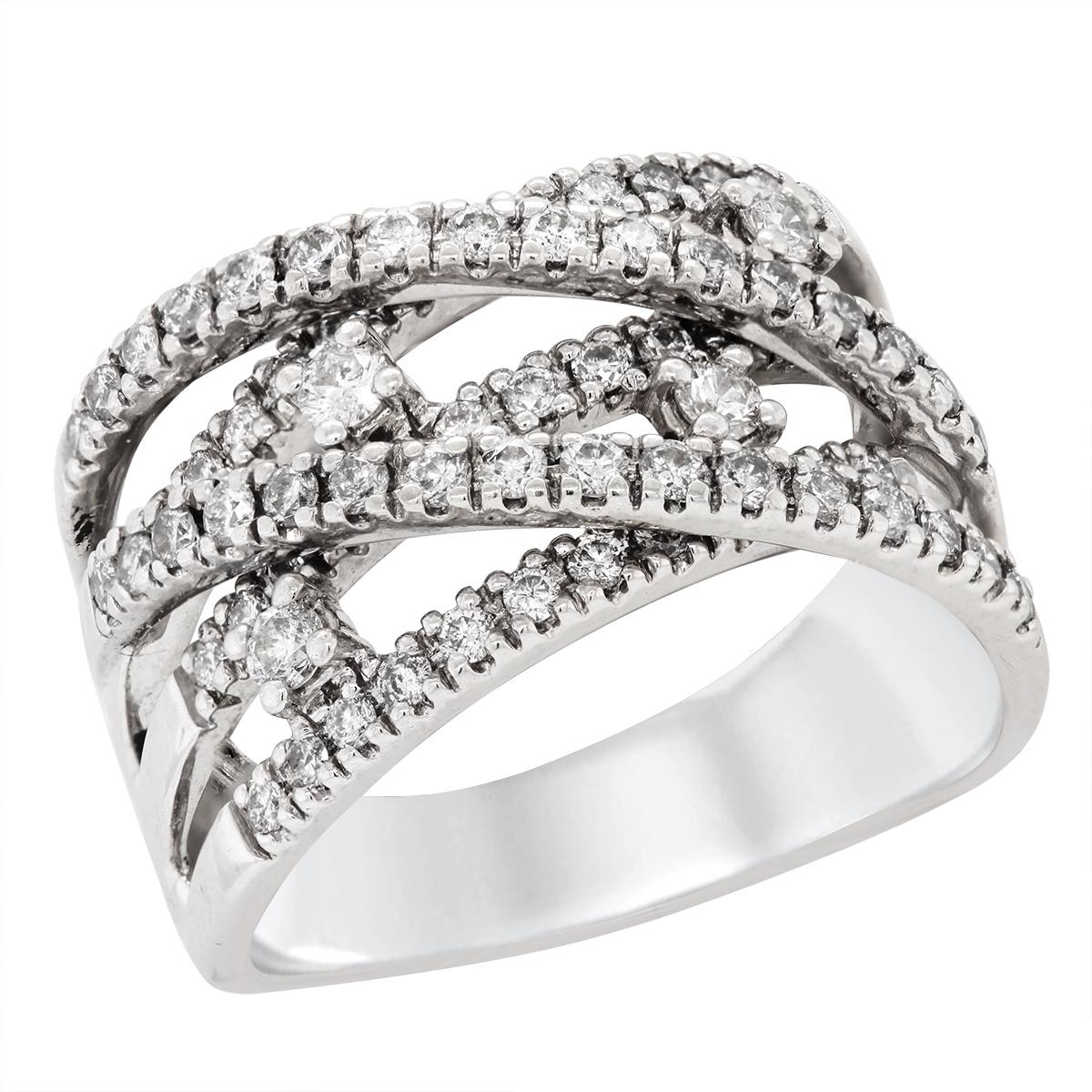 WHITE GOLD CRISSCROSSING DIAMOND RING, 3/4 CT TW