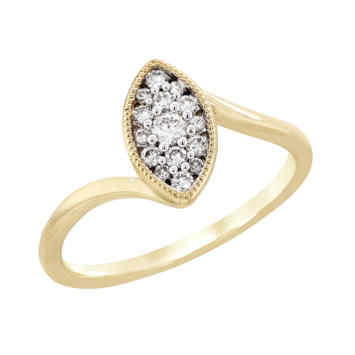 YELLOW GOLD MARQUISE DIAMOND CLUSTER PROMISE RING, 1/5 CT TW