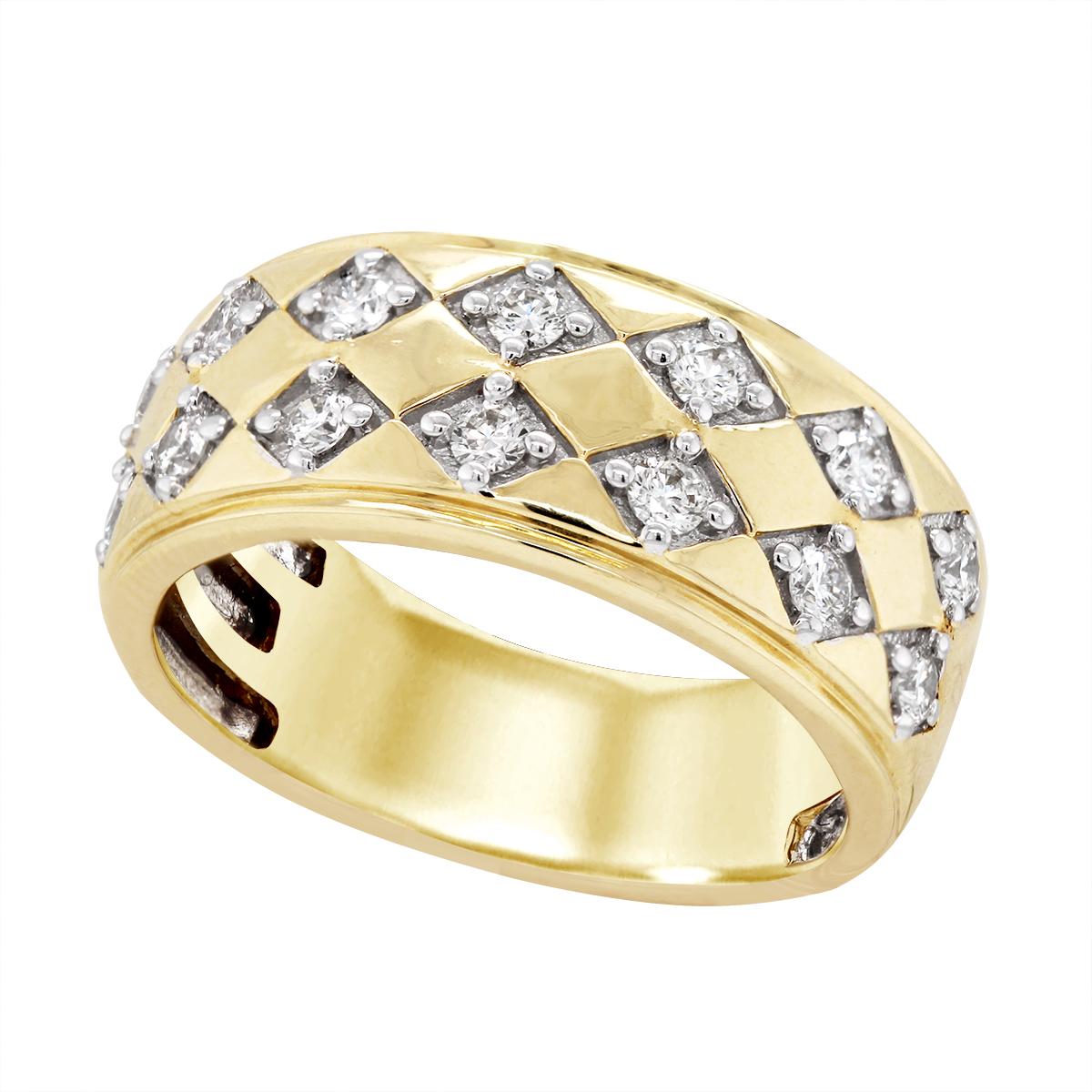 YELLOW GOLD CHECKERBOARD DIAMOND RING, .45 CT TW