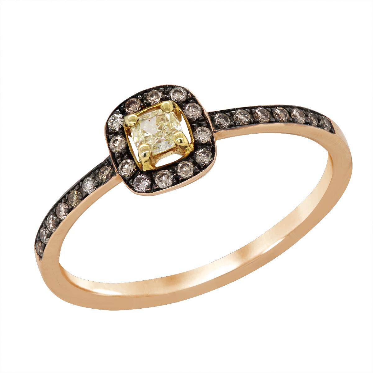 ROSE GOLD BROWN AND YELLOW DIAMOND RING, .14 CT TW