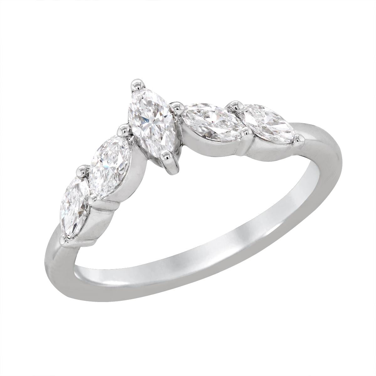 WHITE GOLD FIVE MARQUISE DIAMOND RING, .55 CT TW