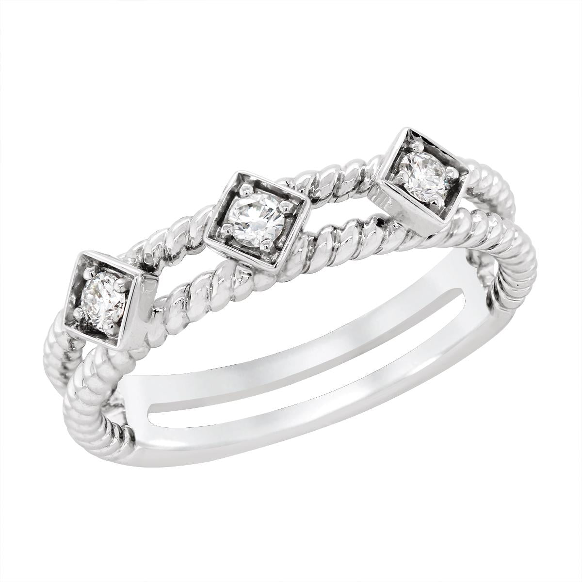 WHITE GOLD SPLIT SHANK DIAMOND RING, .15 CT TW