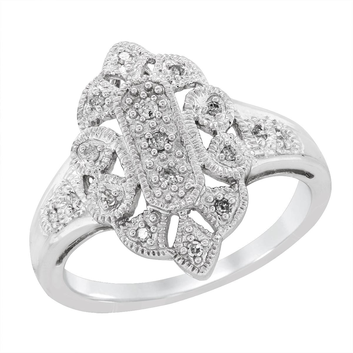 WHITE GOLD VINTAGE STYLE DIAMOND RING, 1/10 CT TW