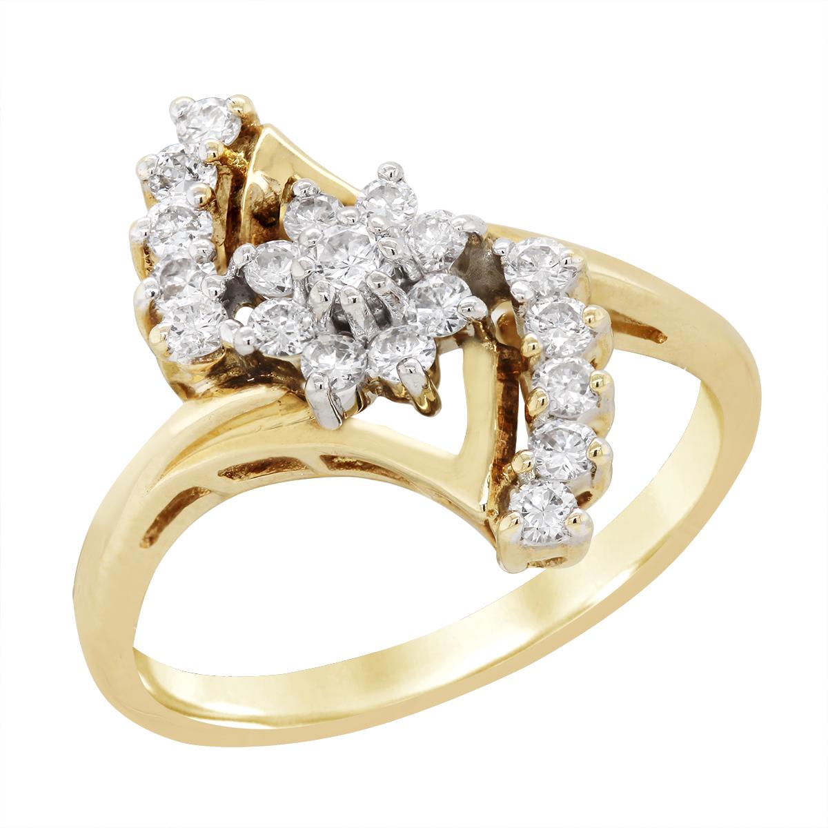 YELLOW GOLD DIAMOND CLUSTER BYPASS RING, 3/4 CT TW