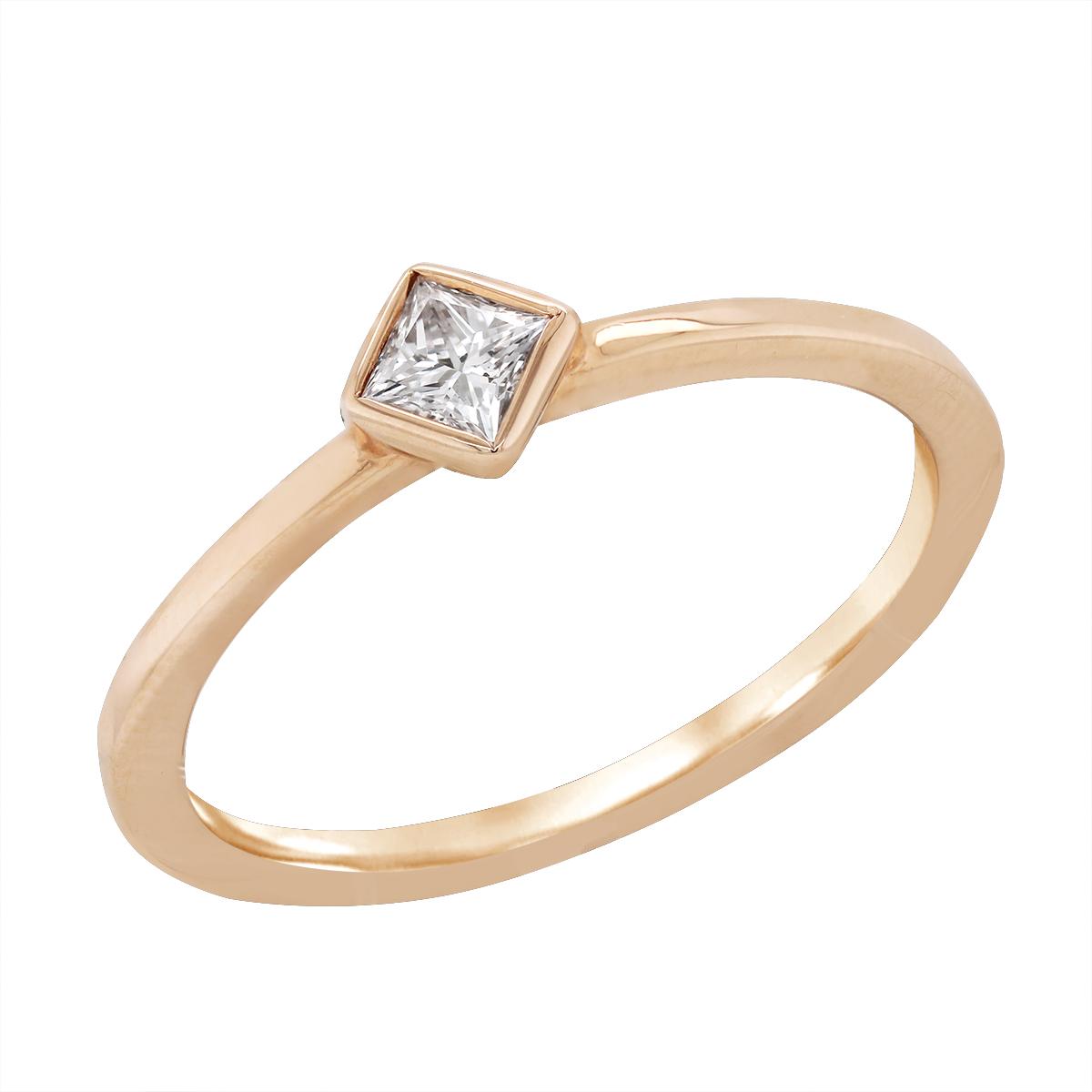 ROSE GOLD PETITE PRINCESS CUT DIAMOND RING, 1/4 CT