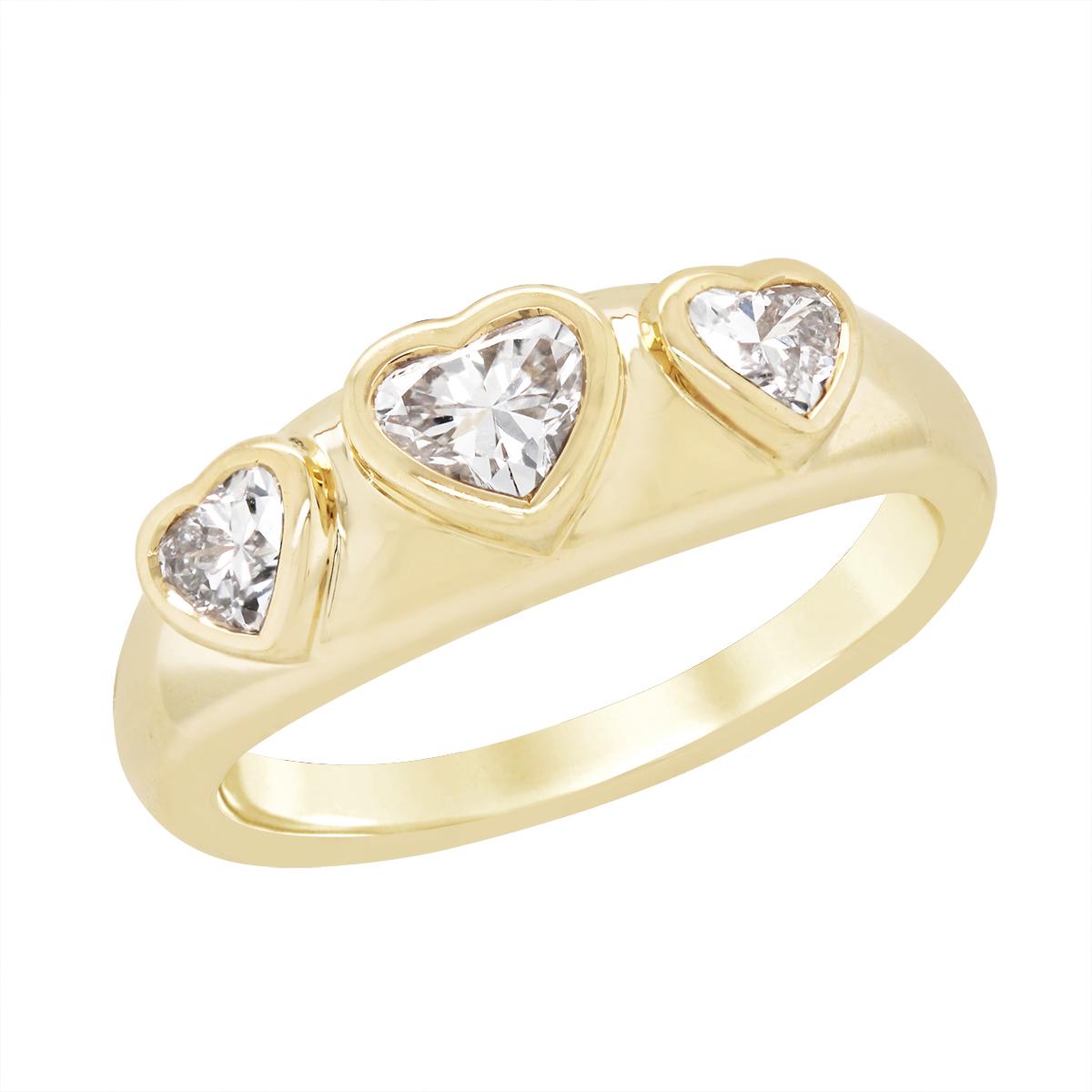 YELLOW GOLD LAB GROWN TRIPLE HEART DIAMOND RING, 1.10 CT TW