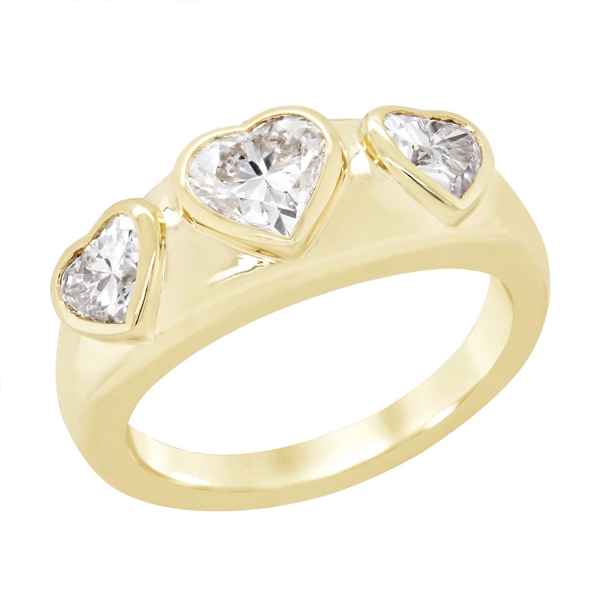 YELLOW GOLD LAB GROWN TRIPLE HEART DIAMOND RING, 2.06 CT TW