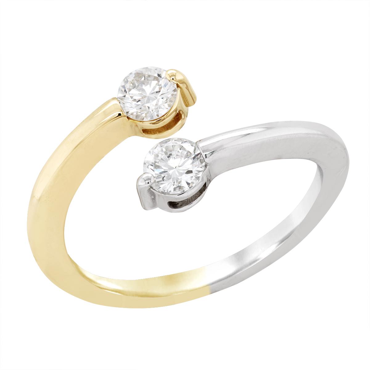 TWO-TONE GOLD BYPASS STYLE DIAMOND RING, .52 CT TW
