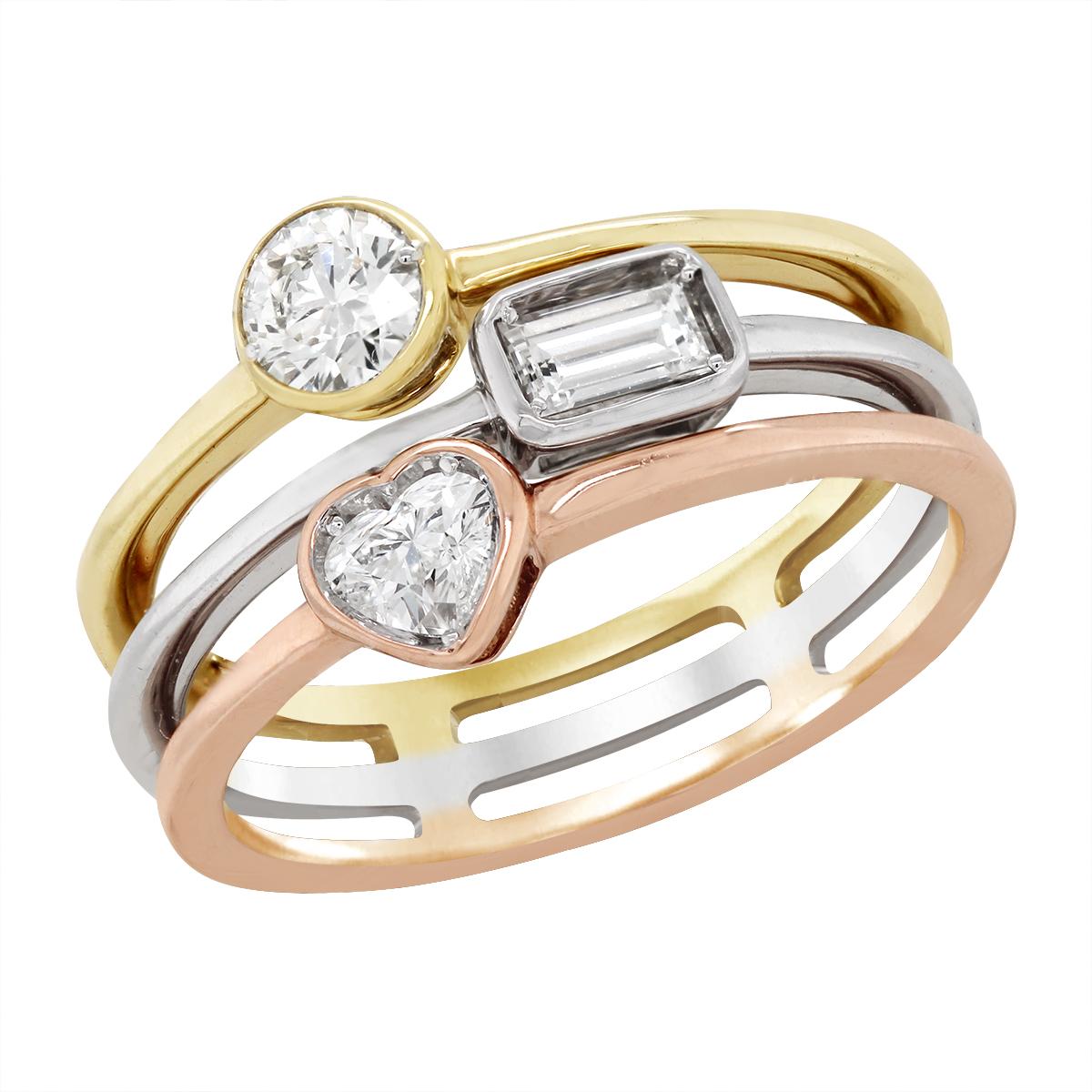 TRI-TONE GOLD SPLIT SHANK DIAMOND RING, .70 CT TW