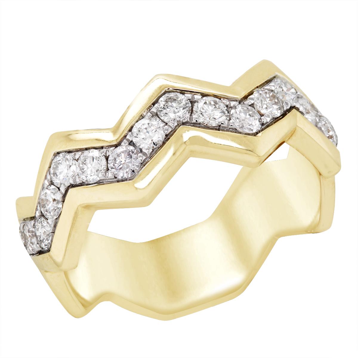 YELLOW GOLD ZIG ZAG DIAMOND RING, .68 CT TW