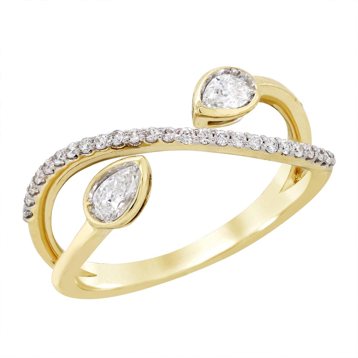 YELLOW GOLD BYPASS RING WITH PEAR SHAPED DIAMONDS, .40 CT TW