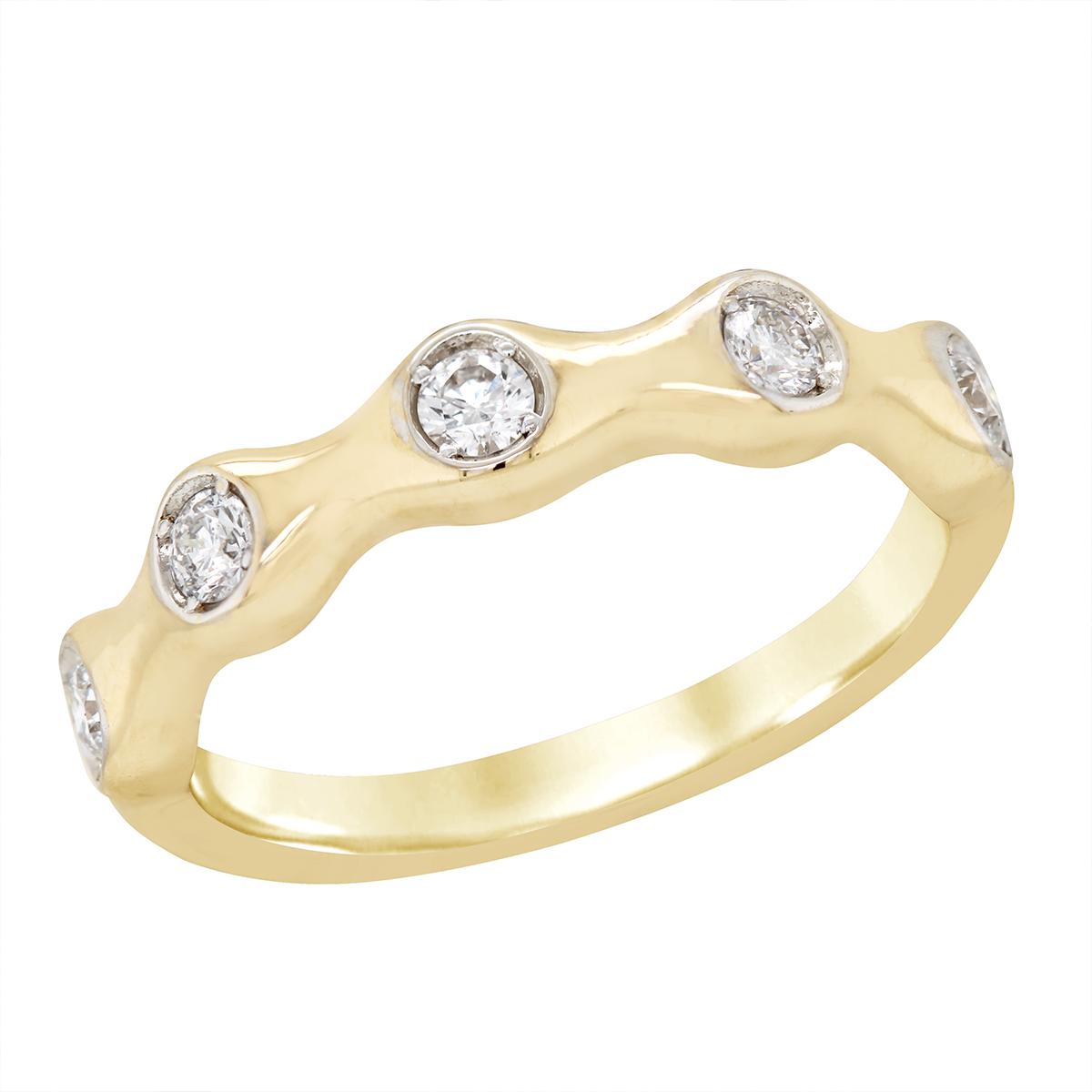 YELLOW GOLD BUBBLY STYLE DIAMOND RING, .29 CT TW