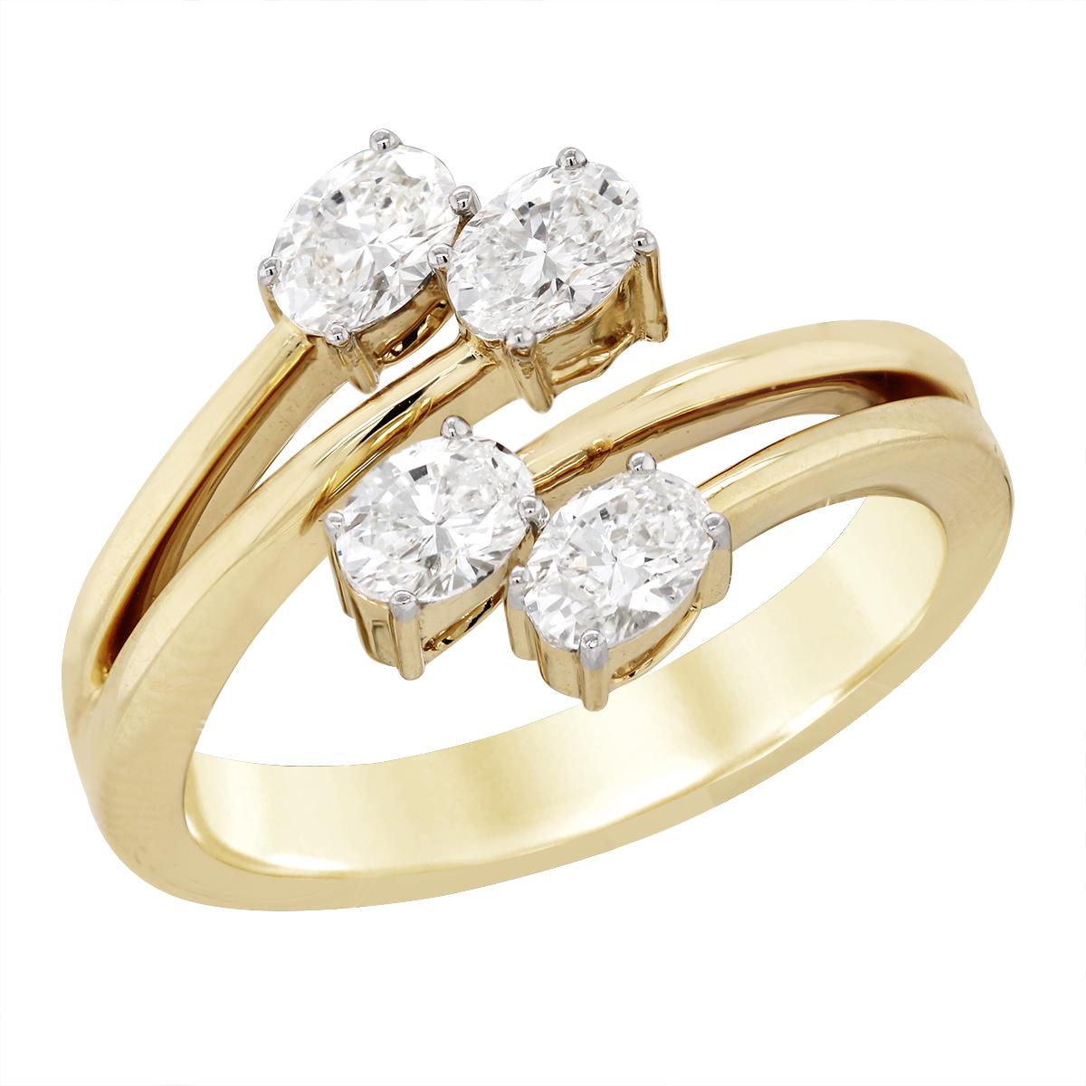 YELLOW GOLD BYPASS STYLE DIAMOND RING, .97 CT TW