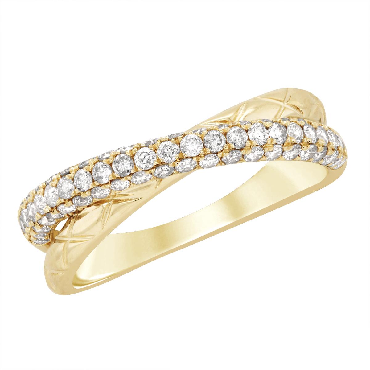 YELLOW GOLD DIAMOND CROSSOVER RING, .74 CT TW