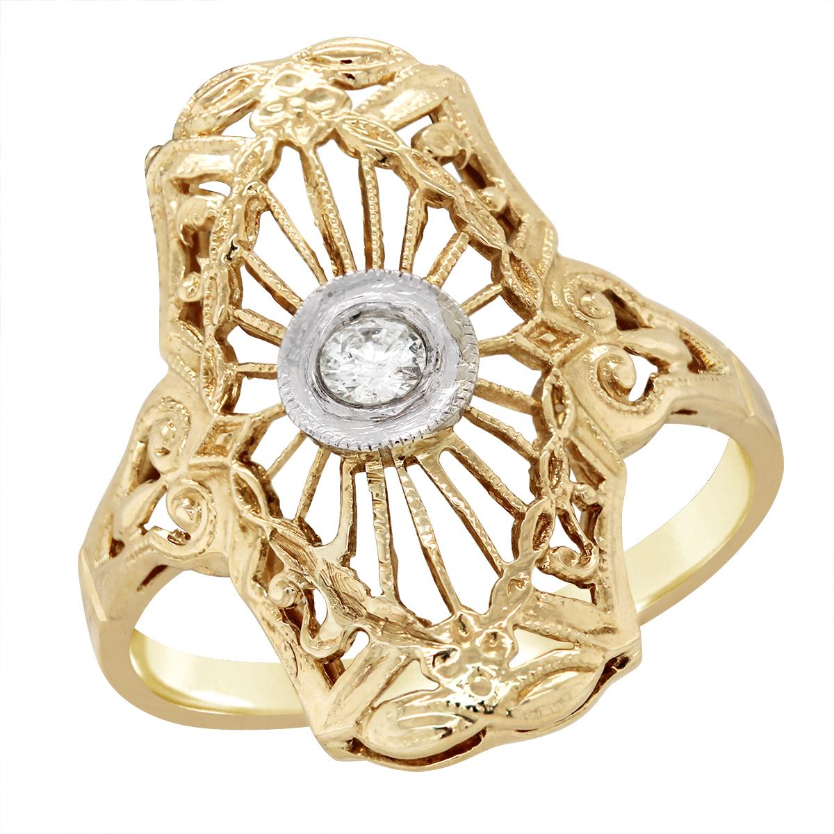TWO-TONE GOLD VINTAGE STYLE DIAMOND RING, 1/10 CT TW