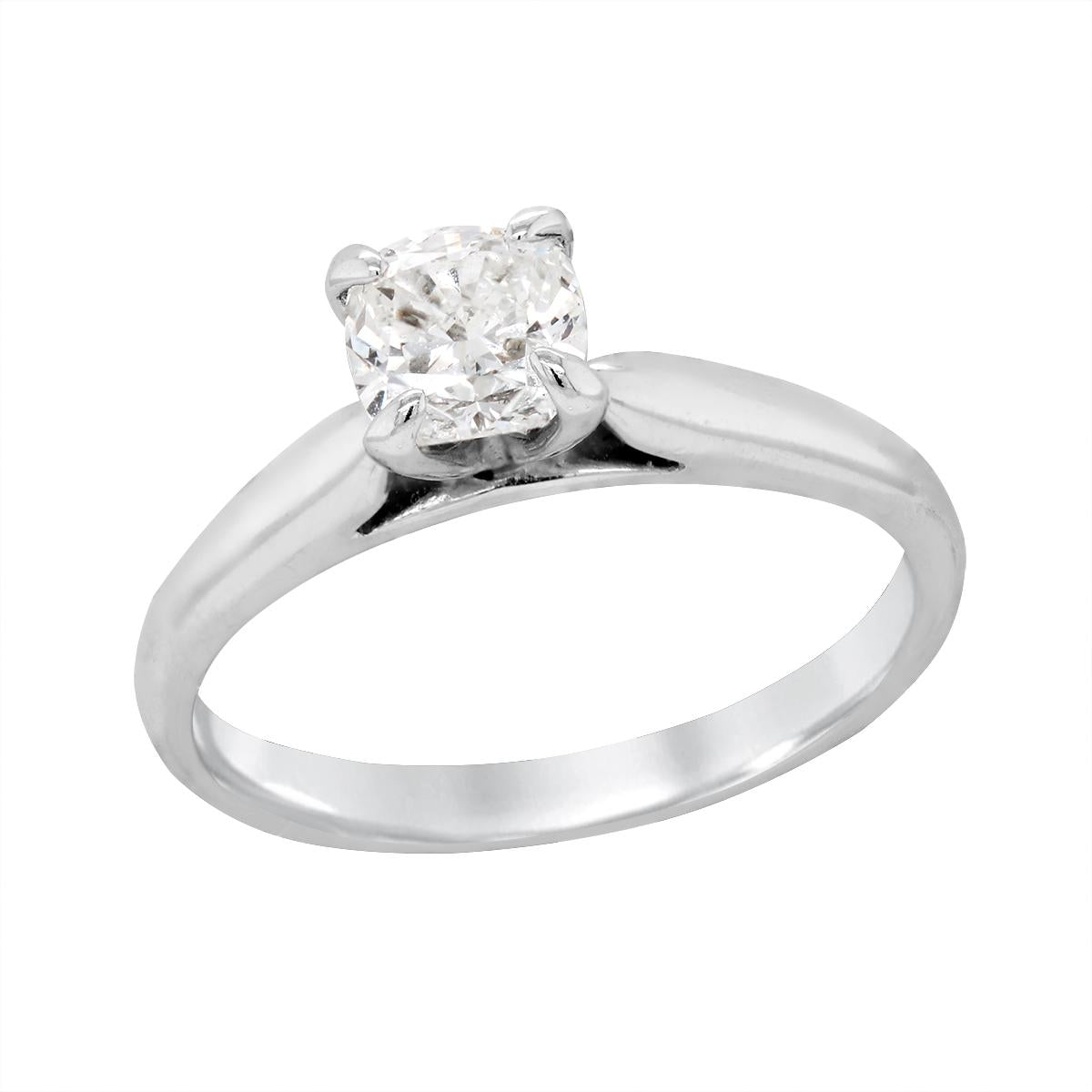 WHITE GOLD SOLITAIRE ENGAGEMENT RING WITH CUSHION SHAPED CENTER DIAMOND, .99 CT
