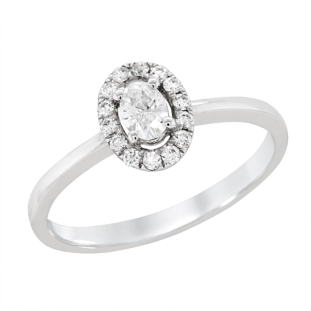 WHITE GOLD OVAL DIAMOND HALO ENGAGEMENT RING, 3/8 CT TW